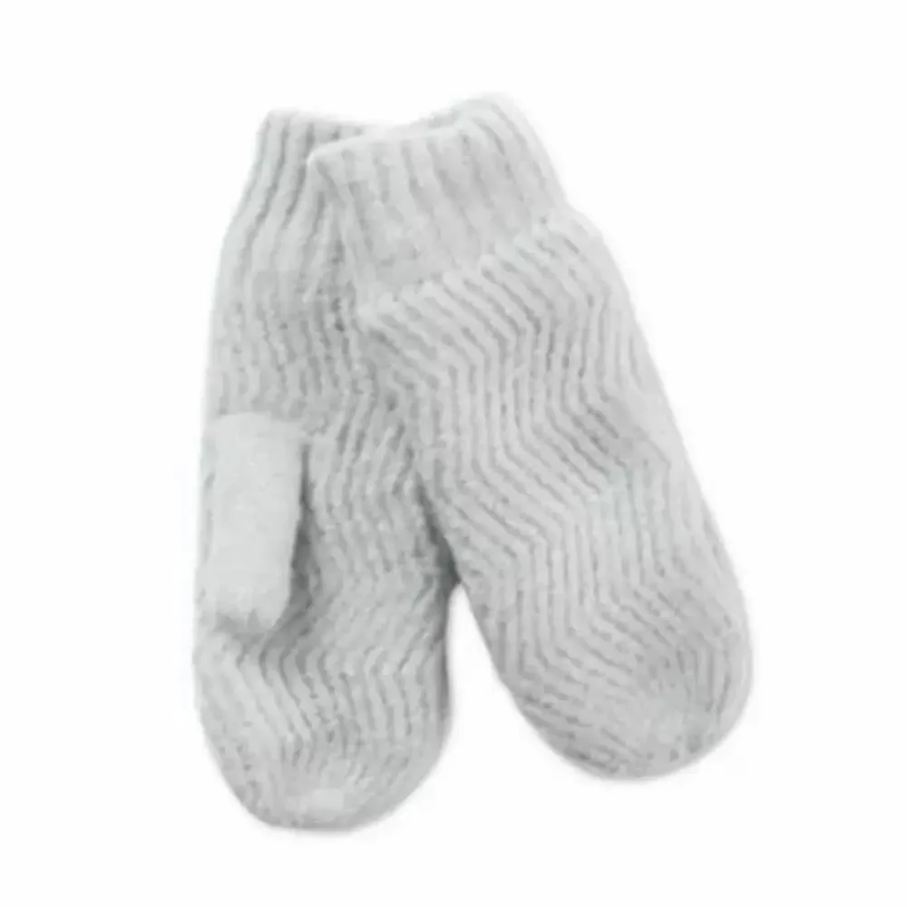 INC Chevron Light Grey Cozy Knit‎ Fleece Lined Chenille Mittens One Size